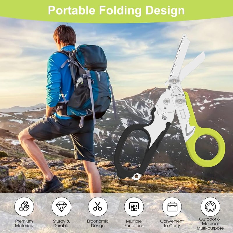 Lemasa 6 in 1 Multifunctional Combination Tool, Folding Retractable Emergency Shears, Outdoor Camping Tools, Seat Belt Cutter, Oxygen Cylinder Wrench, Complimentary Adjustable Wrench (dark green) - Image 4